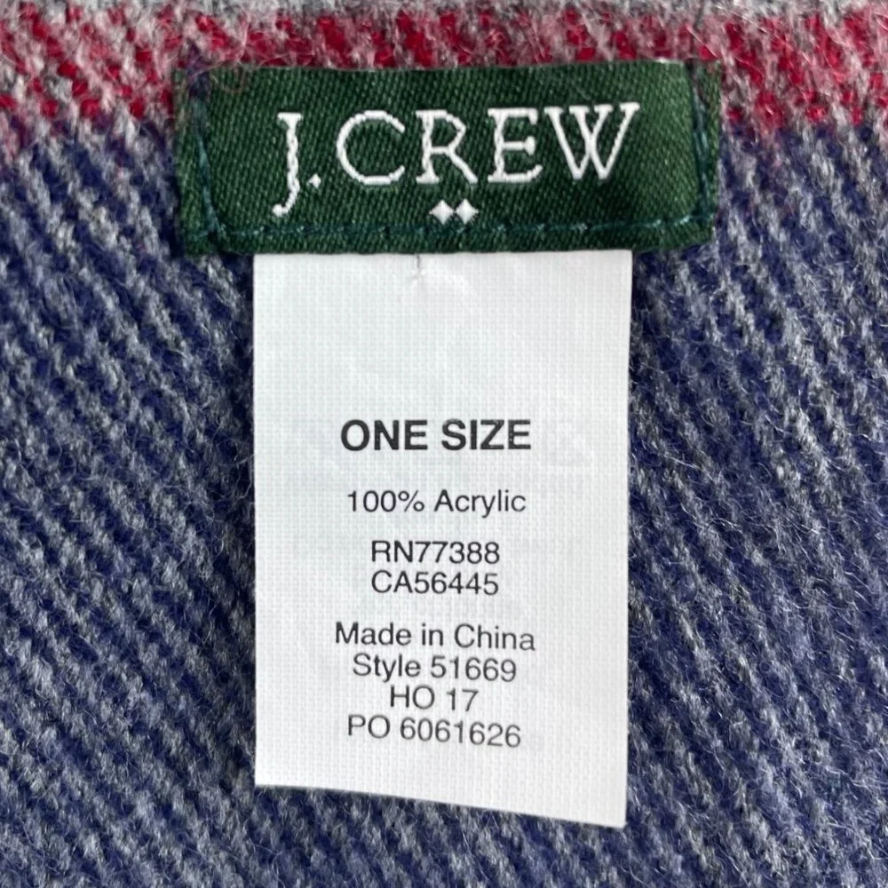 J. Crew Blue Yellow Plaid Fringe Rectangle Scarf 68 x12 51669